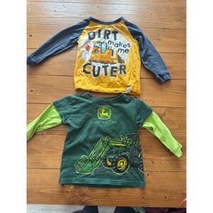 John Deere Toddler Boys 2T Long Sleeve Graphic T-Shirt Bundle Green Yellow 2pk